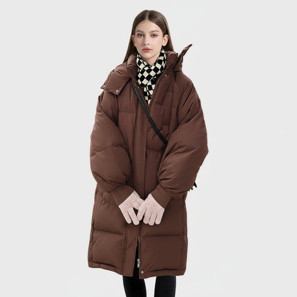 Lana - Klasiškas ilgas pūkinis paltas su gobtuvu