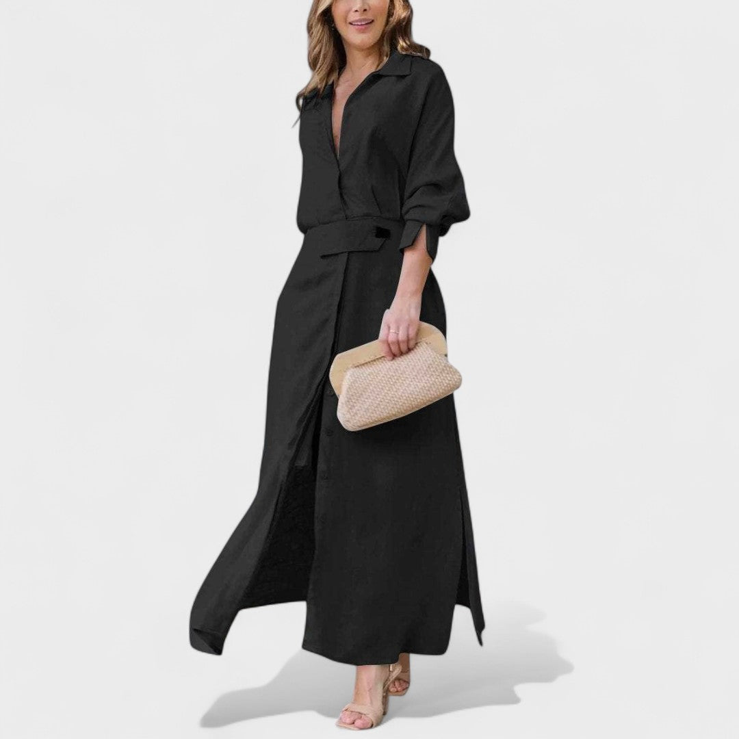 Gordana - Elegantiška ilga suknelė su V formos iškirpte ypatingam renginiui.