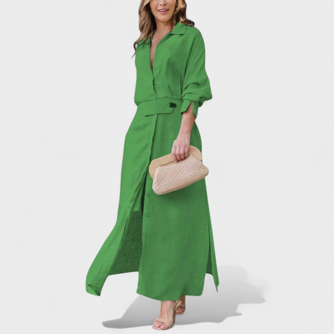 Gordana - Elegantiška ilga suknelė su V formos iškirpte ypatingam renginiui.