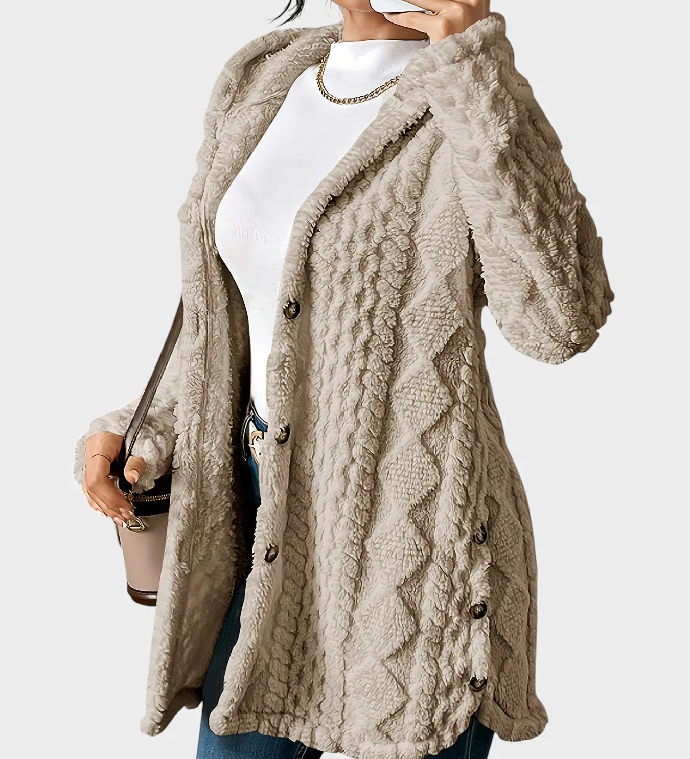 Vesna - plišinis kardiganas su gobtuvu