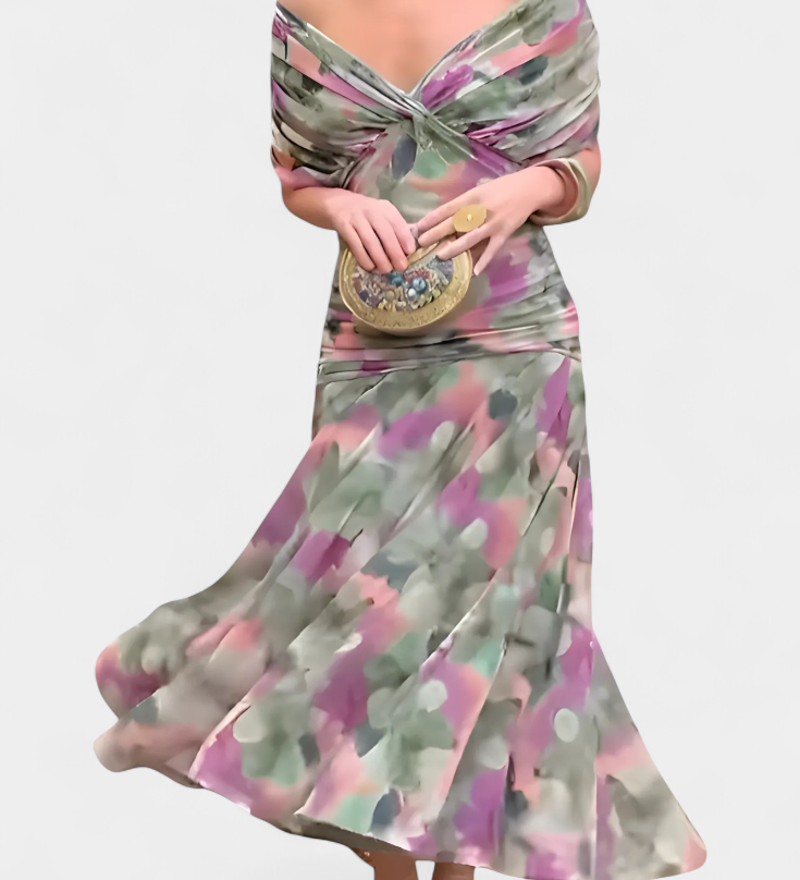 Florendra | Ilga gėlėta suknelė su V formos iškirpte