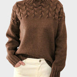 Anja - Moteriškas megztinis su roll kaklu iš megzto audinio