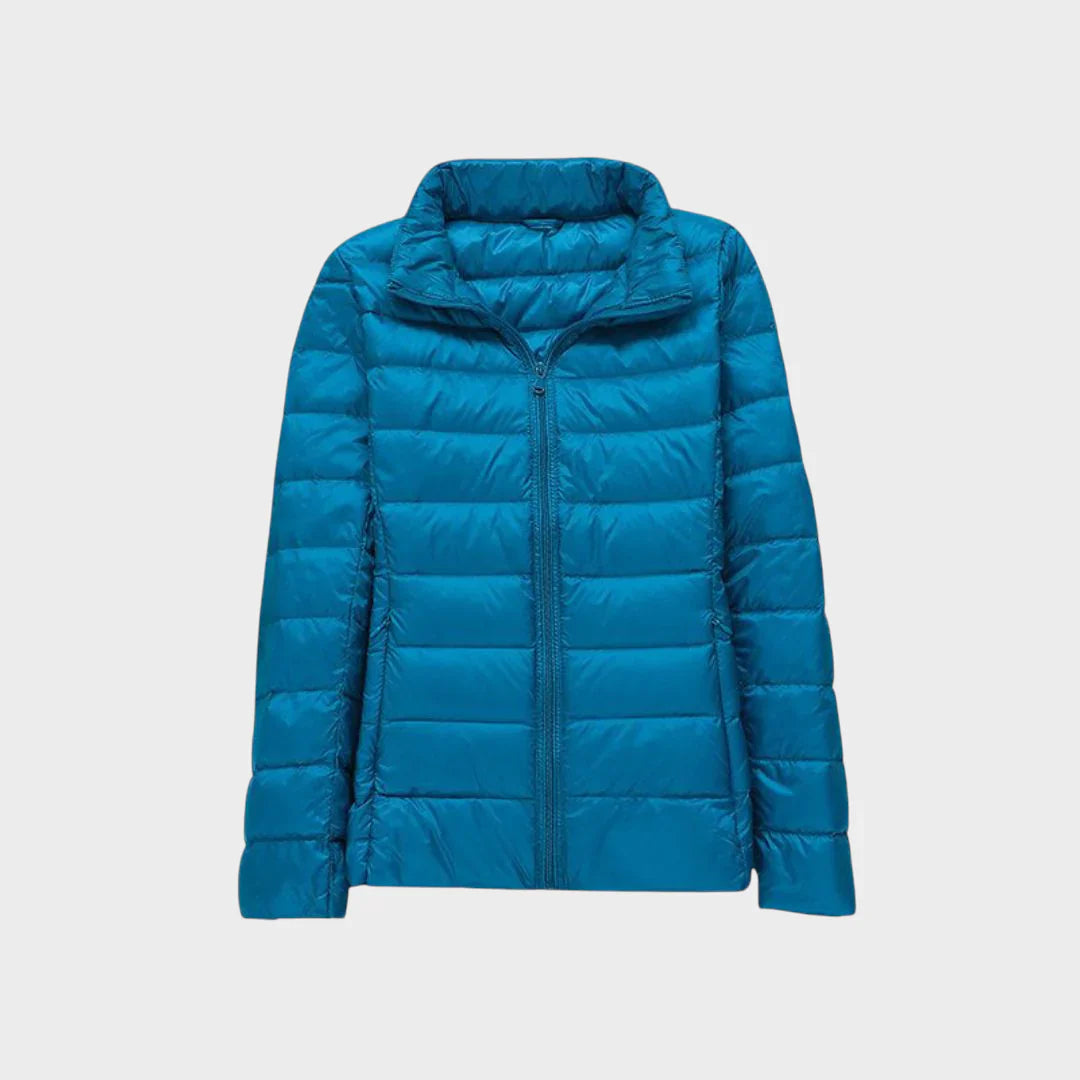 Ela - Nauja ultralengva striukė su baltais ančių plunksnomis