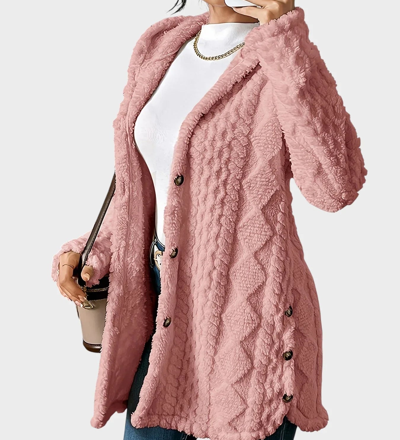 Vesna - plišinis kardiganas su gobtuvu