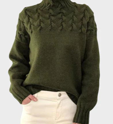 Anja - Moteriškas megztinis su roll kaklu iš megzto audinio