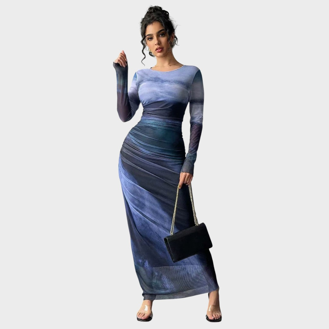 Antonija - elegantiška ilga suknelė su ilgomis rankovėmis