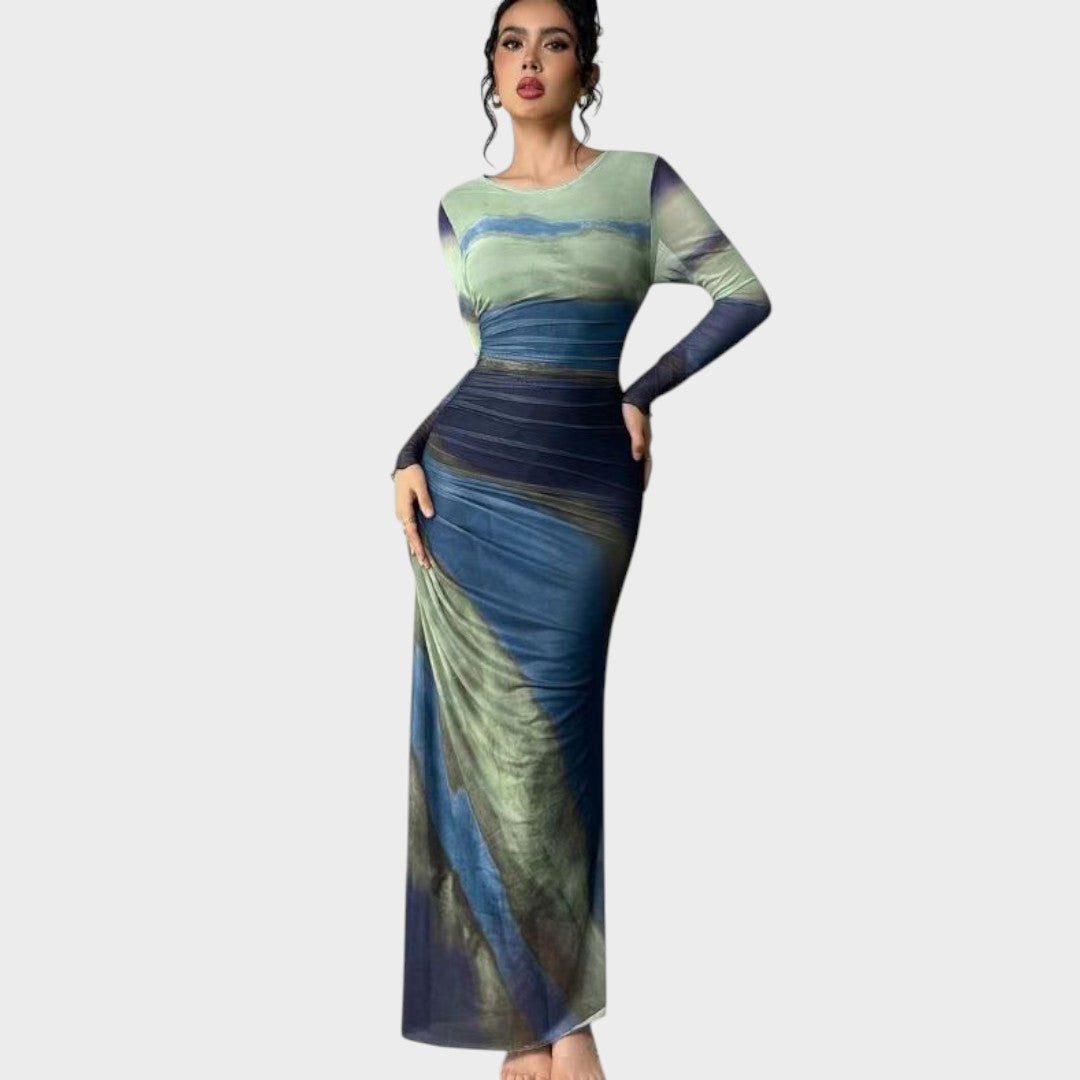 Antonija - elegantiška ilga suknelė su ilgomis rankovėmis