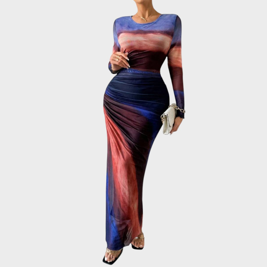 Antonija - elegantiška ilga suknelė su ilgomis rankovėmis