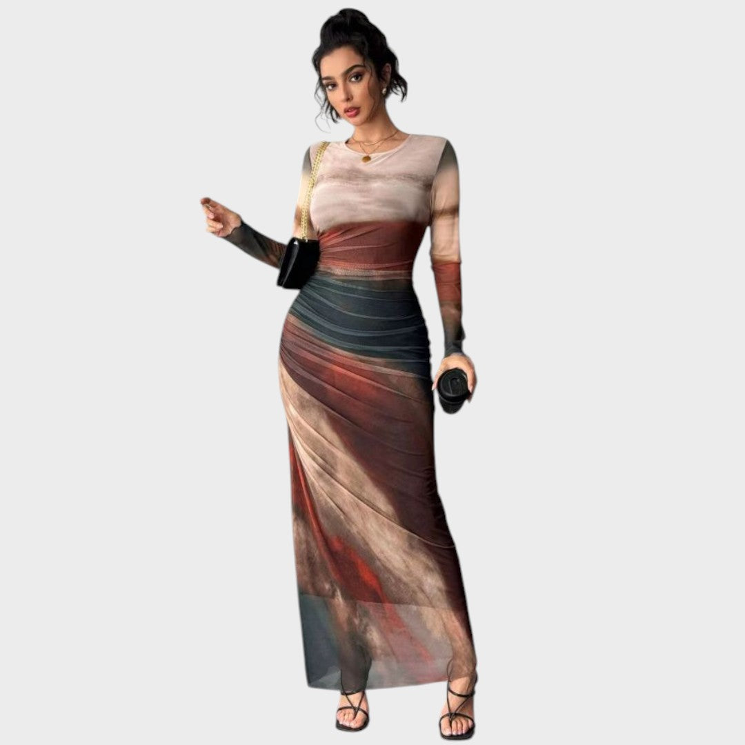 Antonija - elegantiška ilga suknelė su ilgomis rankovėmis