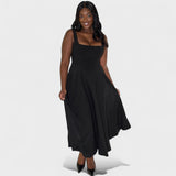 Maribel – midi suknelė su kvadratiniu iškirpimu