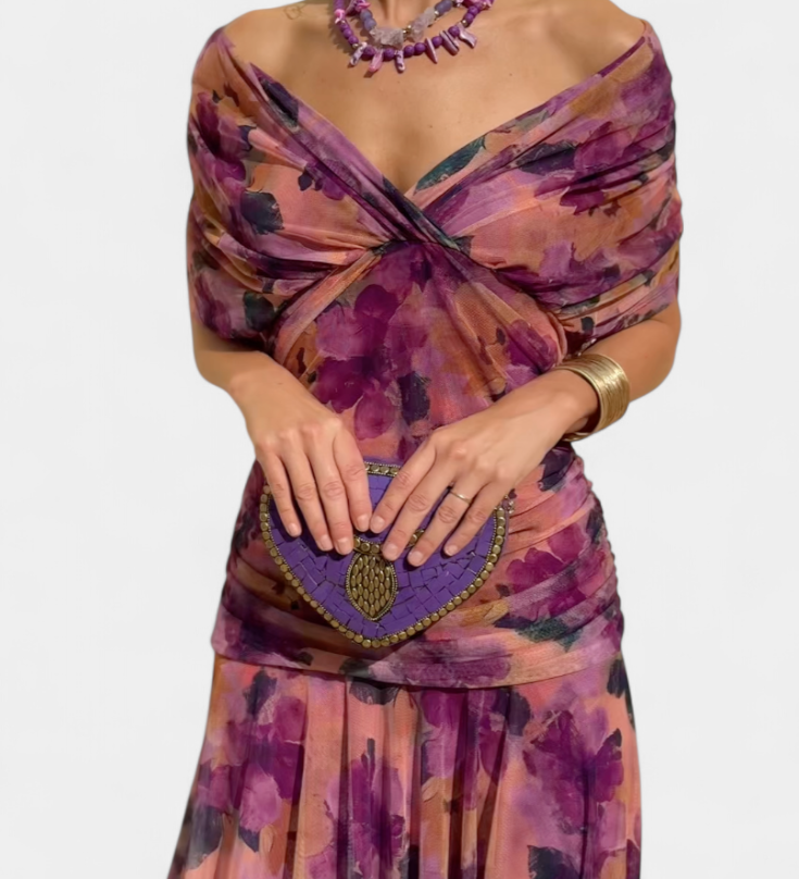 Florendra | Ilga gėlėta suknelė su V formos iškirpte