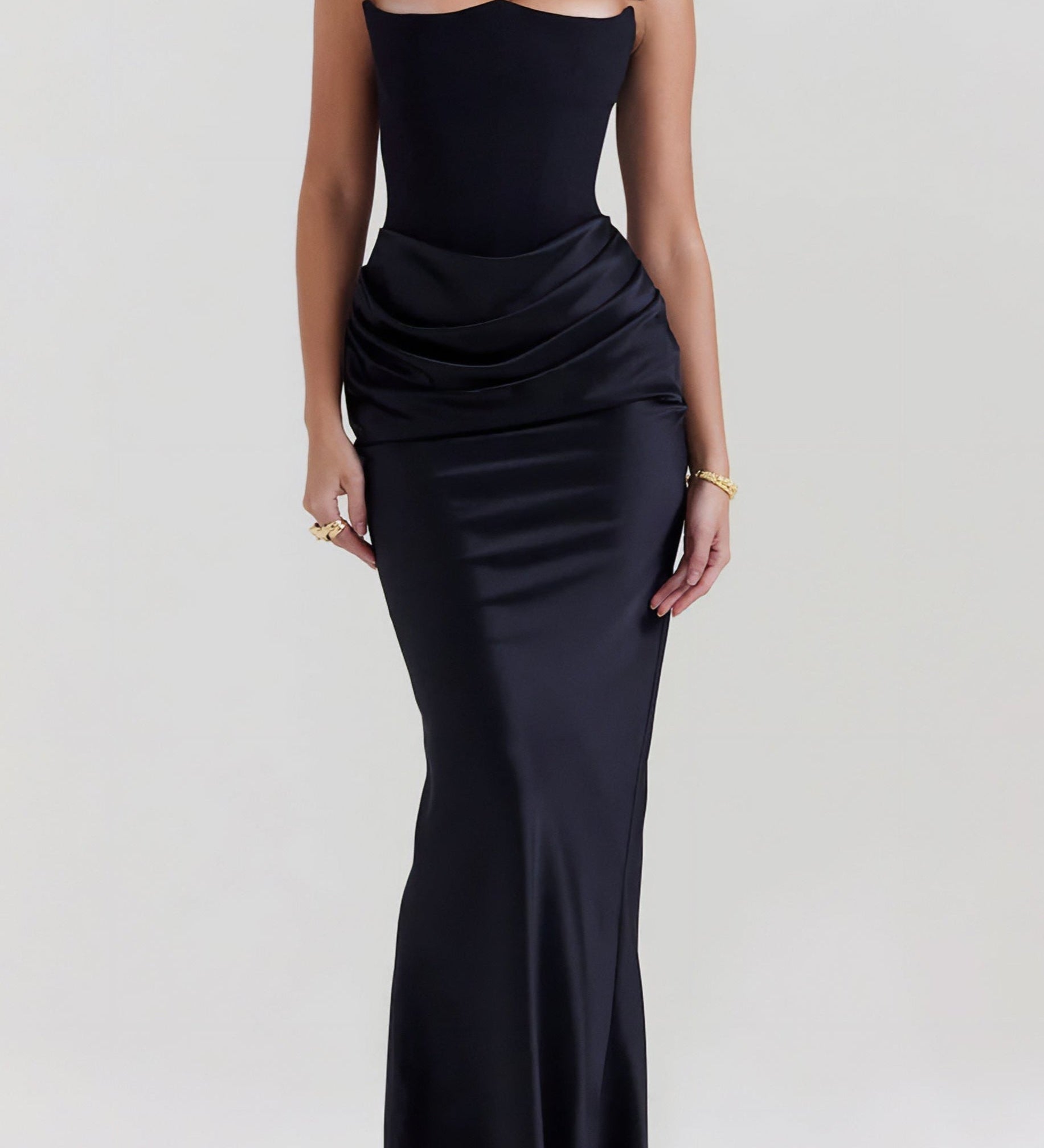 Emily - Maxi suknelė, drapiruota be petnešų