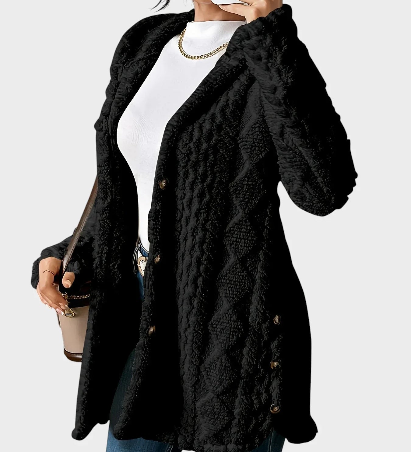 Vesna - plišinis kardiganas su gobtuvu