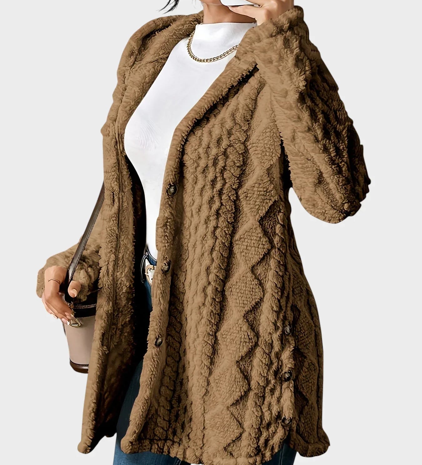 Vesna - plišinis kardiganas su gobtuvu