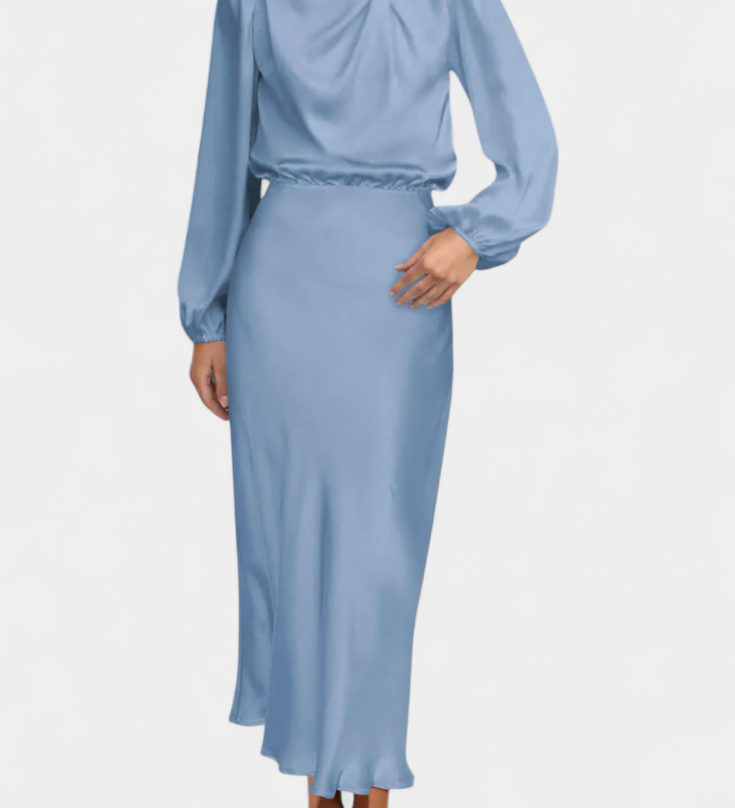 Cecila - Maxi suknelė su aukštu kaklu ir gėlių raštu