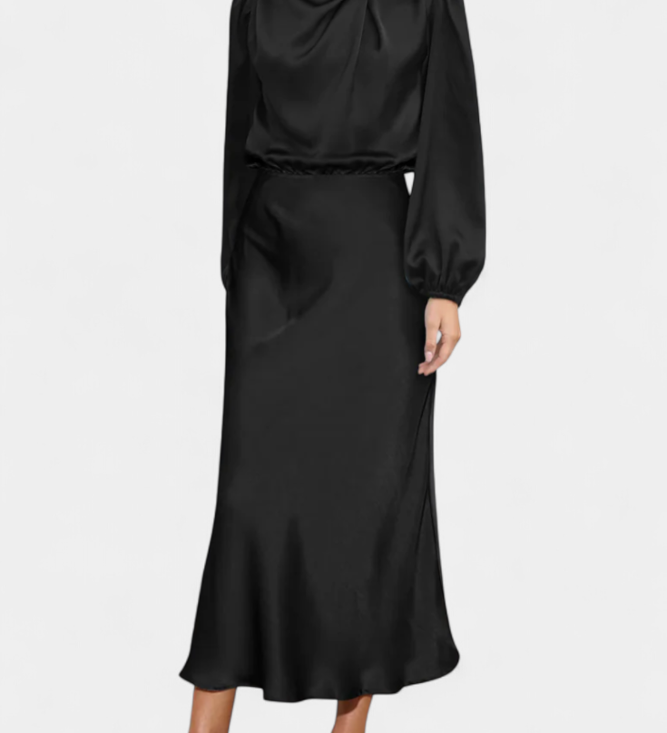 Cecila - Maxi suknelė su aukštu kaklu ir gėlių raštu