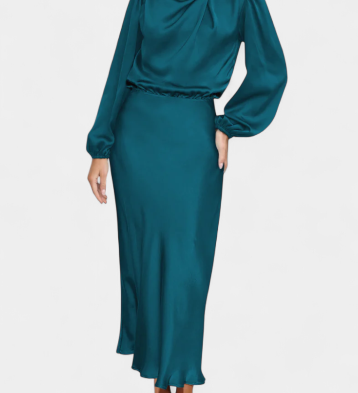 Cecila - Maxi suknelė su aukštu kaklu ir gėlių raštu