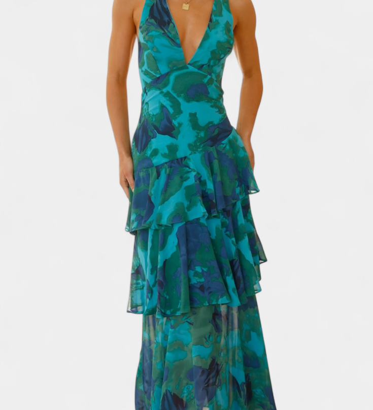 Valentina - šifoninė suknelė su V formos iškirpte ir elegantiškomis rankovėmis