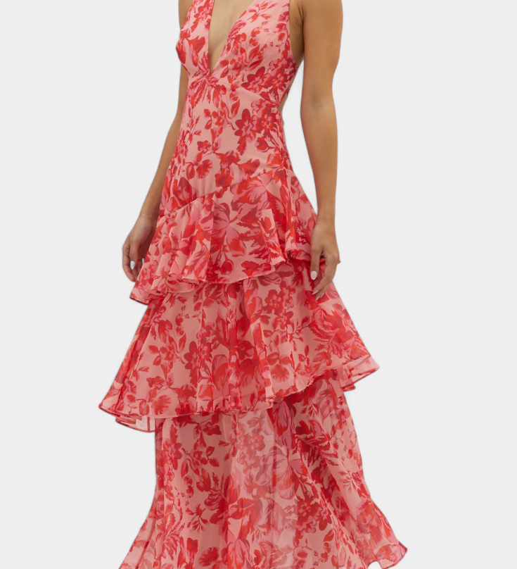 Valentina - šifoninė suknelė su V formos iškirpte ir elegantiškomis rankovėmis