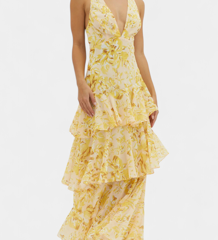 Valentina - šifoninė suknelė su V formos iškirpte ir elegantiškomis rankovėmis