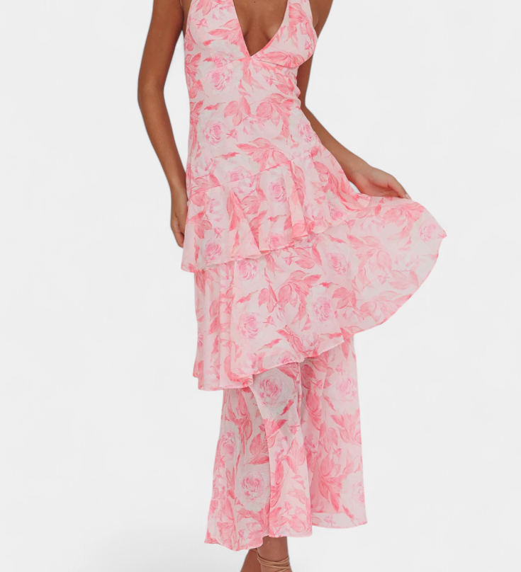 Valentina - šifoninė suknelė su V formos iškirpte ir elegantiškomis rankovėmis