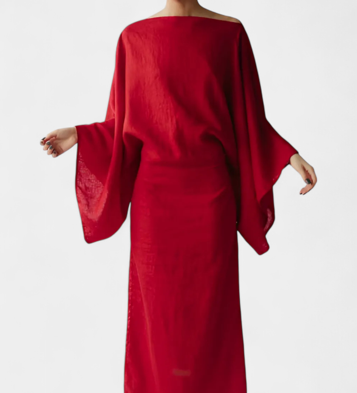 Filipa - lininė ir medvilninė kimono suknelė su diržu